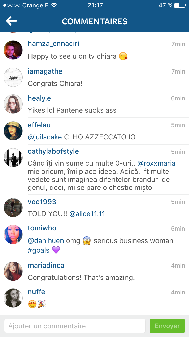 Commentaires publiés par les abonnés de Chiara Ferragni