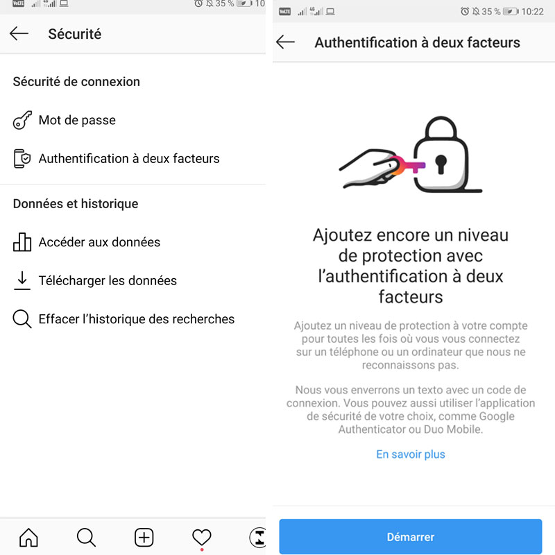 Fonctionnalité "Authentification à deux facteurs" pour sécuriser son compte Instagram