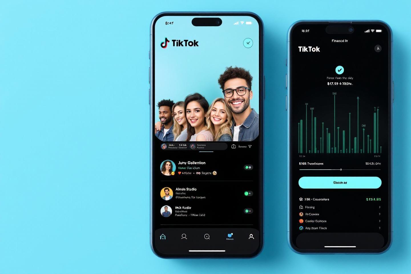Deux smartphones affichant différents écrans de l'application TikTok
