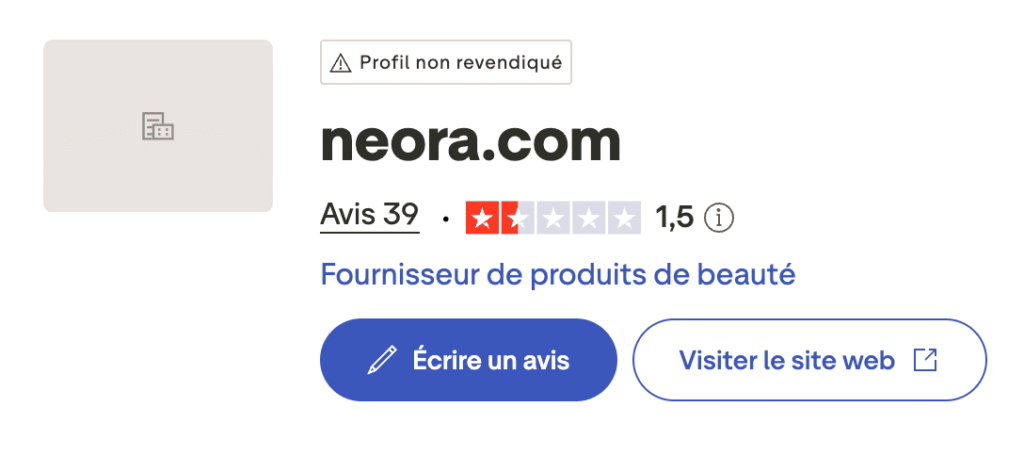 la note de neora sur trustpilot