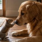Vidéo : ils relâchent un écureuil dans la forêt, mais il revient chaque matin jouer avec leur chienne